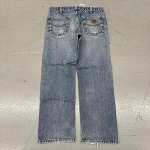 Carhartt Jeans Mens 34x30 Blue Relaxed Straight Leg Denim Frayed Hem Workwear